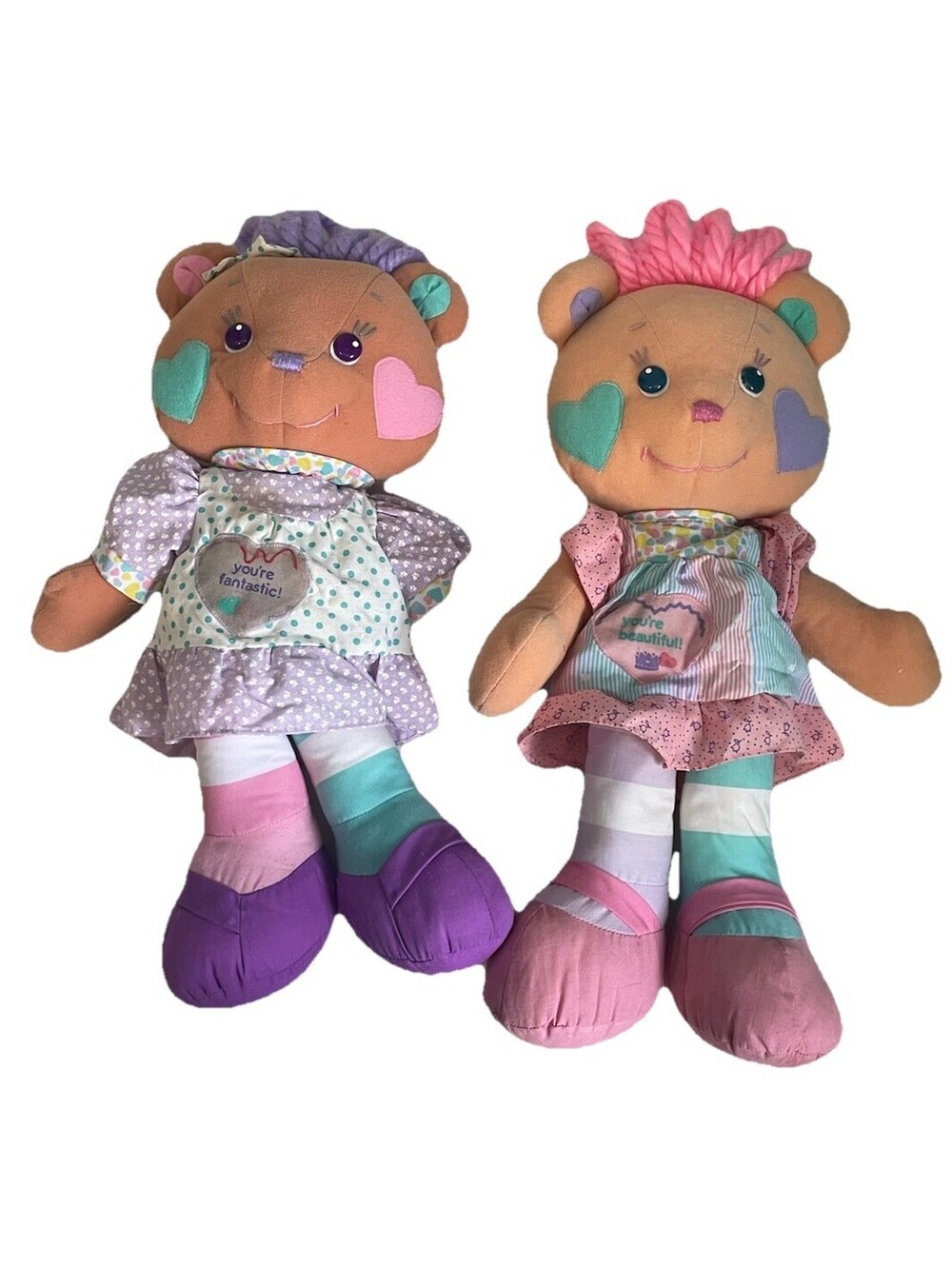 2x Playskool 1988 Bear Friends Plush 18” You're Fantastic You’re Beautiful Pair